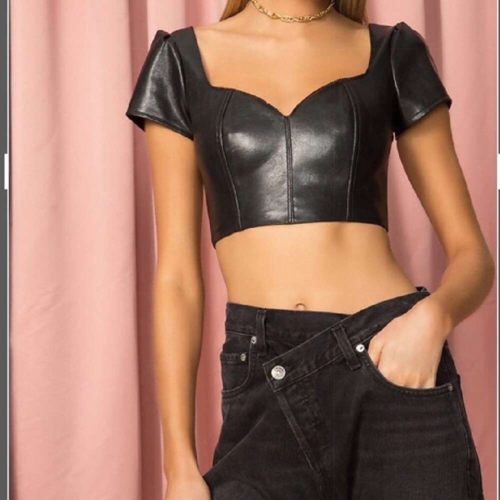 superdown Lailah Sweetheart Top Faux Leather Corset Black Sz Sm